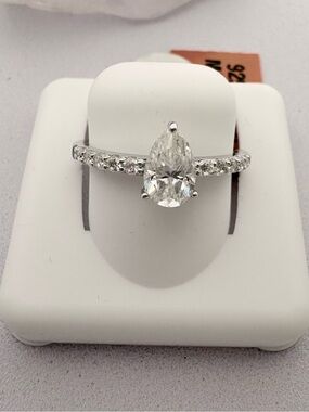 Sterling Silver Pear Cut Moissanite Solitaire Ring Half Eternity Band Size 8